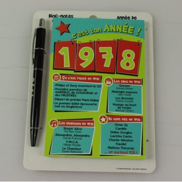 Bloc-notes et Stylo Année de naissance 1978 Bloc-notes et Stylo Année de naissance 1978