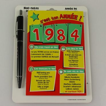 Bloc-notes et Stylo Année de naissance 1984 Bloc-notes et Stylo Année de naissance 1984