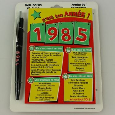 Bloc-notes et Stylo Année de naissance 1985 Bloc-notes et Stylo Année de naissance 1985