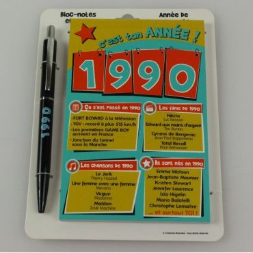 Bloc-notes et Stylo Année de naissance 1990 Bloc-notes et Stylo Année de naissance 1990