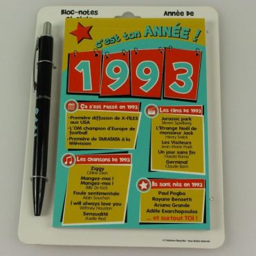 Bloc-notes et Stylo Année de naissance 1993 Bloc-notes et Stylo Année de naissance 1993