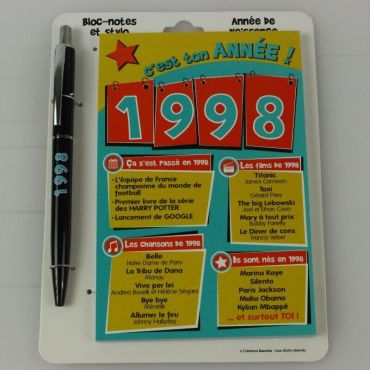Bloc-notes et Stylo Année de naissance 1998 Bloc-notes et Stylo Année de naissance 1998