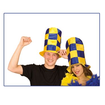 Chapeau Haut de Forme à damier Jaune et Bleu Chapeau Haut de Forme à damier Jaune et Bleu