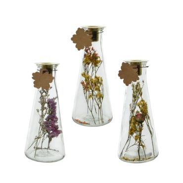 Bougeoir cône en verre avec fleurs séchées en décor - 19 cm - Modèle au choix | jourdefete.com Bougeoir cône en verre avec fleurs séchées en décor - 19 cm - Modèle au choix | jourdefete.com