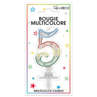 Bougie d'anniversaire multicolore chiffre 5 Bougie d'anniversaire multicolore chiffre 5
