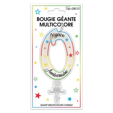 Bougie géante multicolore chiffre 0 pour anniversaire | jourdefete.com Bougie géante multicolore chiffre 0 pour anniversaire | jourdefete.com