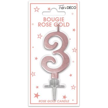 Bougie chiffre 3 rose gold pour gâteau d'anniversaire | jourdefete.com Bougie chiffre 3 rose gold pour gâteau d'anniversaire | jourdefete.com