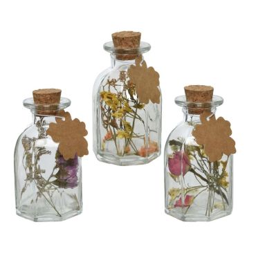 Bouteille en verre avec fleurs séchées - 10 cm - Modèle au choix | jourdefete.com Bouteille en verre avec fleurs séchées - 10 cm - Modèle au choix | jourdefete.com