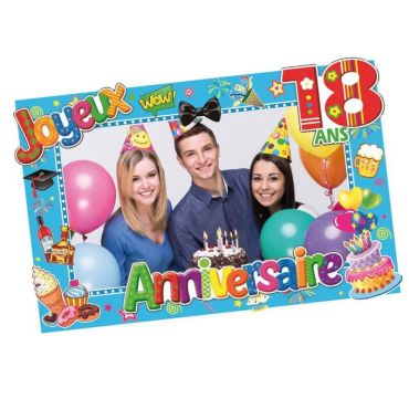 Cadre photobooth pour anniversaire âge 18 ans bleu Cadre photobooth pour anniversaire âge 18 ans bleu