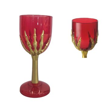 Verre calice Halloween rouge avec main squelette dorée – décoration de table effrayante | jourdefete.com Verre calice Halloween rouge avec main squelette dorée – décoration de table effrayante | jourdefete.com