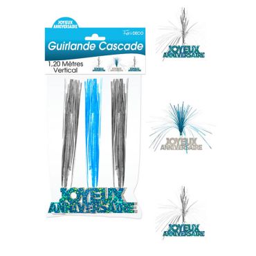 Guirlande Cascade "Joyeux Anniversaire" - Turquoise et argenté Guirlande Cascade "Joyeux Anniversaire" - Turquoise et argenté