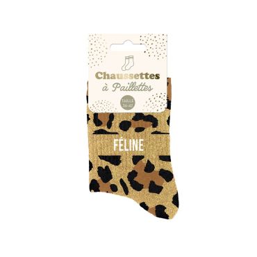 Chaussettes à paillettes motif léopard doré modèle Féline | jourdefete.com
