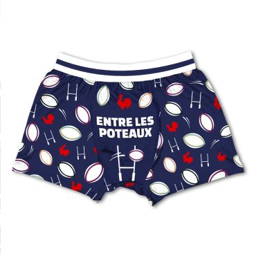 Boxer homme bleu marine motif rugby avec inscription “Entre les poteaux” | jourdefete.com Boxer homme bleu marine motif rugby avec inscription “Entre les poteaux” | jourdefete.com