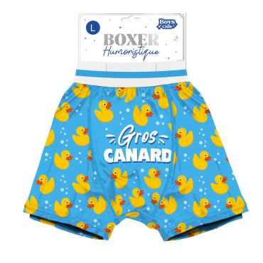 Boxer humoristique bleu avec motifs de canards jaunes et inscription Gros Canard | jourdefete.com Boxer humoristique bleu avec motifs de canards jaunes et inscription Gros Canard | jourdefete.com