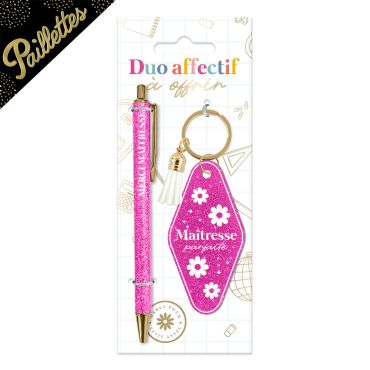Duo cadeau de fin d'année scolaire avec stylo et porte-clés motel à paillettes pour maîtresse | jourdefete.com Duo cadeau de fin d'année scolaire avec stylo et porte-clés motel à paillettes pour maîtresse | jourdefete.com