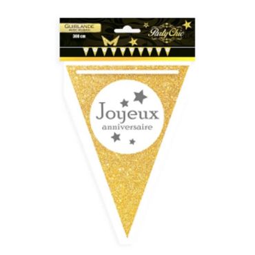 Guirlande Party Chic "Joyeux Anniversaire" - Doré Guirlande Party Chic "Joyeux Anniversaire" - Doré