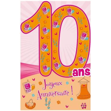 Carte d'Anniversaire Découp'âge avec enveloppe Fille - 10 ans Carte d'Anniversaire Découp'âge avec enveloppe Fille - 10 ans