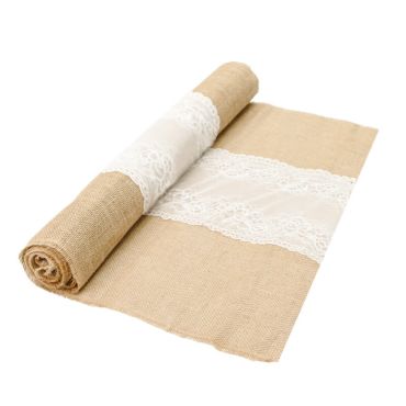 chemin de table jute et dentelle 60 cm | jourdefete.com chemin de table jute et dentelle 60 cm | jourdefete.com