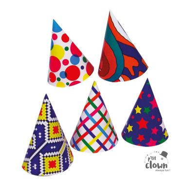 Chapeaux de fête coniques avec motifs colorés | jourdefete.com Chapeaux de fête coniques avec motifs colorés | jourdefete.com