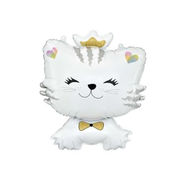 Ballon en forme de chat blanc avec couronne dorée et cœur arc-en-ciel | jourdefete.com Ballon en forme de chat blanc avec couronne dorée et cœur arc-en-ciel | jourdefete.com