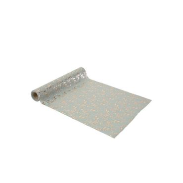 Chemin de table vert sauge avec motifs floraux dorés élégant pour décoration de fête | jourdefete.com