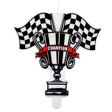 Bougie "Champion" avec trophée et drapeaux à damier | jourdefete.com Bougie "Champion" avec trophée et drapeaux à damier | jourdefete.com