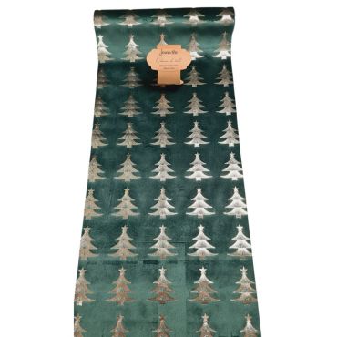 Déroulez ce splendide chemin de table en velours vert avec des sapins sur votre table de Noël naturelle | jourdefete.com Déroulez ce splendide chemin de table en velours vert avec des sapins sur votre table de Noël naturelle | jourdefete.com