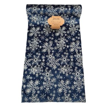 Déroulez ce splendide chemin de table en velours bleu avec des flocons sur votre table de Noël polaire | jourdefete.com Déroulez ce splendide chemin de table en velours bleu avec des flocons sur votre table de Noël polaire | jourdefete.com