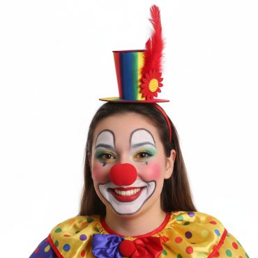 Serre-tête chapeau clown multicolore avec fleur et plume | jourdefete.com Serre-tête chapeau clown multicolore avec fleur et plume | jourdefete.com