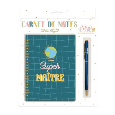 Coffret cadeau carnet et stylo pour maître "Super Maître" | jourdefete.com Coffret cadeau carnet et stylo pour maître "Super Maître" | jourdefete.com