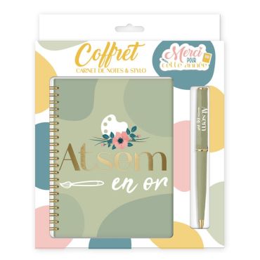 Coffret Carnet de Notes et Stylo - Atsem en or | jourdefete.com Coffret Carnet de Notes et Stylo - Atsem en or | jourdefete.com