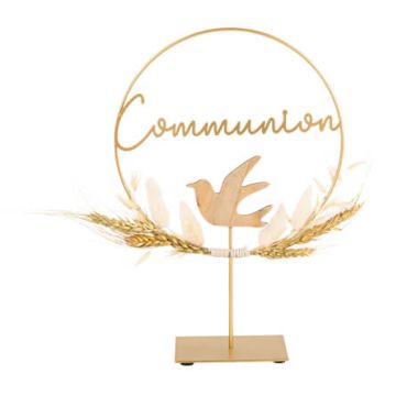 Décoration "communion" sur pied de couleur or | jourdefete.com Décoration "communion" sur pied de couleur or | jourdefete.com