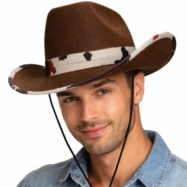 Chapeau de cowboy marron adulte avec bande vachette | jourdefete.com