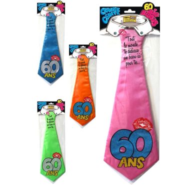 Cravate géante à embrasser "60 ans" - Différents coloris Cravate géante à embrasser "60 ans" - Différents coloris