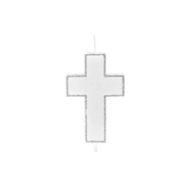 Bougie Communion Croix Pailletée - Argent | JOURDEFETE.COM Bougie Communion Croix Pailletée - Argent | JOURDEFETE.COM