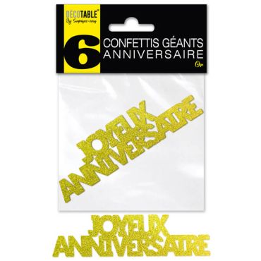 6 Confettis géants pailletés « Joyeux Anniversaire » - Doré 6 Confettis géants pailletés « Joyeux Anniversaire » - Doré