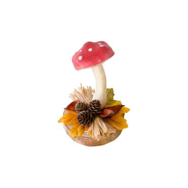 Un grand champignon rouge à pois blanc sur un socle d'automne | jourdefete.com Un grand champignon rouge à pois blanc sur un socle d'automne | jourdefete.com