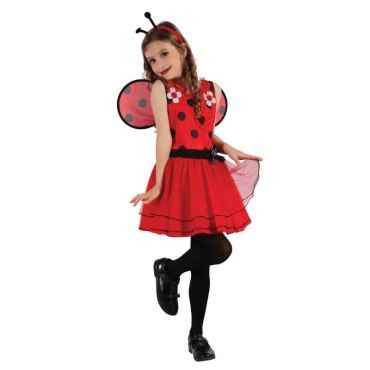Enfant déguisée en coccinelle avec robe rouge à pois et ailes | jourdefete.com Enfant déguisée en coccinelle avec robe rouge à pois et ailes | jourdefete.com