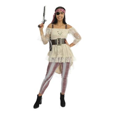 Déguisement femme pirate corsaire avec pantalon rayé et haut en dentelle | jourdefete.com Déguisement femme pirate corsaire avec pantalon rayé et haut en dentelle | jourdefete.com