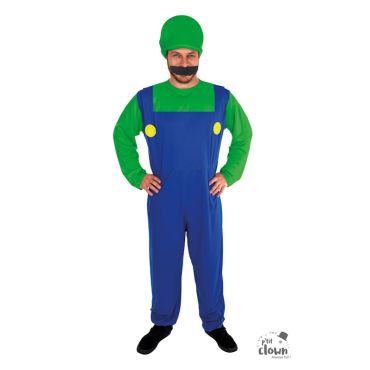 Déguisement homme plombier vert et bleu avec chapeau et moustache | jourdefete.com Déguisement homme plombier vert et bleu avec chapeau et moustache | jourdefete.com