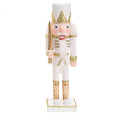 Casse-Noisette à poser - Moyen Modèle - Soldat et son Épée - Or et Blanc Casse-Noisette à poser - Moyen Modèle - Soldat et son Épée - Or et Blanc