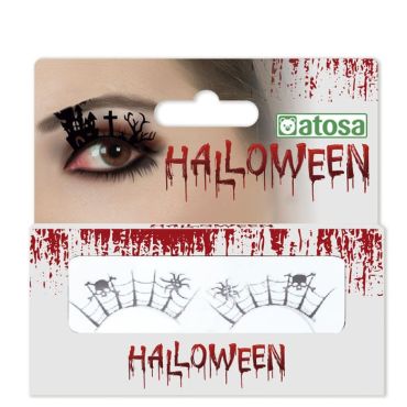 Faux cils Halloween toile d’araignée avec araignées et crânes | jourdefete.com