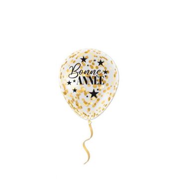 ballon transparent à confettis noir et or bonne année | jourdefete.com ballon transparent à confettis noir et or bonne année | jourdefete.com