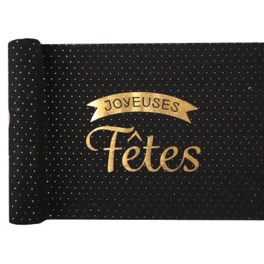 chemin de table joyeuses fêtes noir et or | jourdefete.com chemin de table joyeuses fêtes noir et or | jourdefete.com