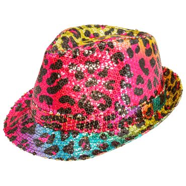 Chapeau fluo à sequins motif léopard multicolore pour fête | jourdefete.com Chapeau fluo à sequins motif léopard multicolore pour fête | jourdefete.com