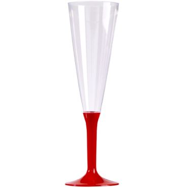 10 Flûtes à Champagne Plastique Pied Rouge 10 Flûtes à Champagne Plastique Pied Rouge