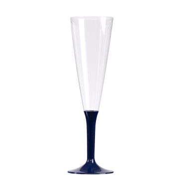 10 Flûtes à Champagne en Plastique - Pied Bleu Marine 10 Flûtes à Champagne en Plastique - Pied Bleu Marine