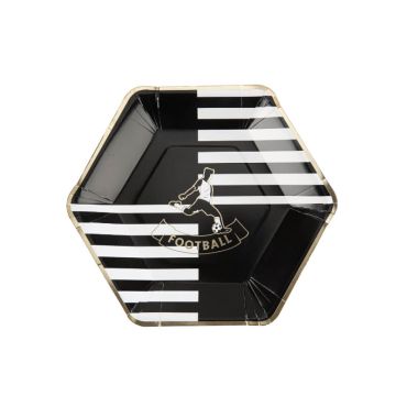 8 assiettes hexagonales noires, blanches et dorées football 8 assiettes hexagonales noires, blanches et dorées football