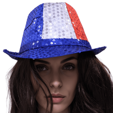 Chapeau Borsalino à sequins Bleu-Blanc-Rouge scintillant pour ambiance festive | jourdefete.com Chapeau Borsalino à sequins Bleu-Blanc-Rouge scintillant pour ambiance festive | jourdefete.com