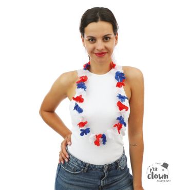 Collier hawaïen tricolore bleu blanc rouge pour fête estivale | jourdefete.com Collier hawaïen tricolore bleu blanc rouge pour fête estivale | jourdefete.com